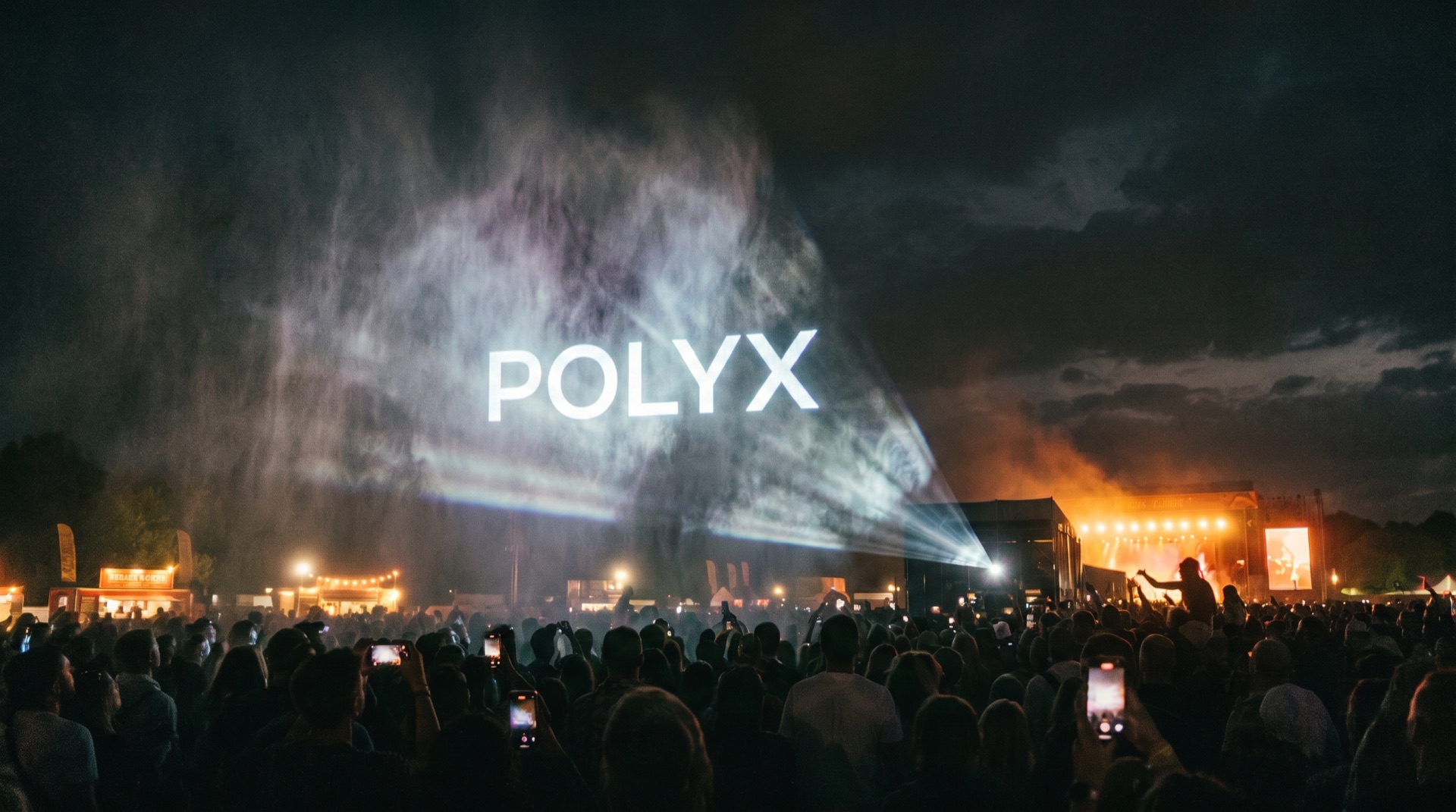 A real-time POLYX scene projected onto a wall of mist at a festival